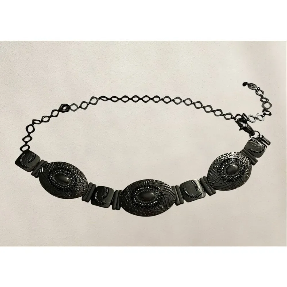 Chico’s Gun Metal Black & Silver Rhinestone Link Belt One Size